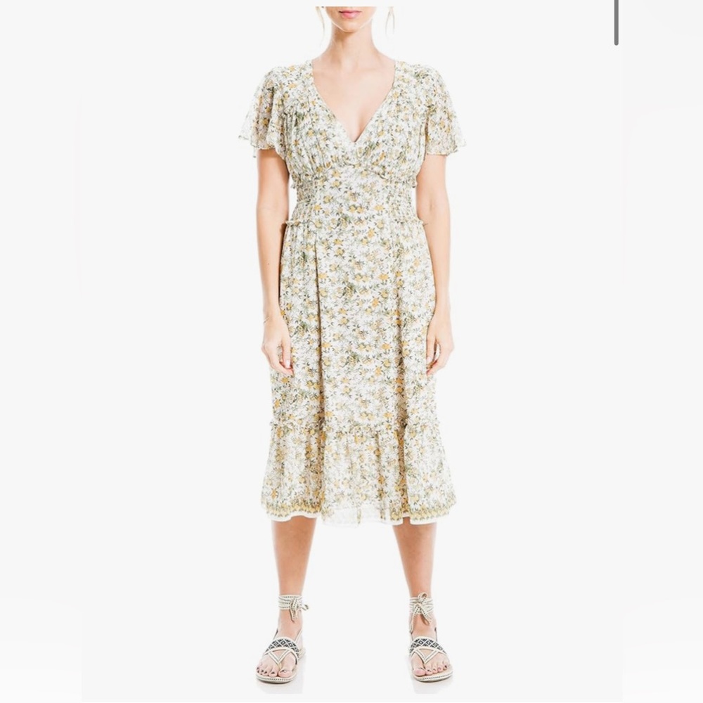 Max Studio Flounce Sleeve V Neck Dress